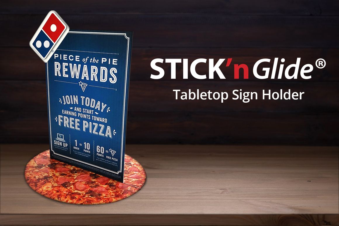 Introducing the Stick'n Glide tabletop sign holder