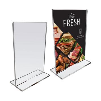 EHWINE Acrylic Sign Holder, 10 Pack Clear Double-Sided Display Stands with  Base, Menu Flyer Paper Holder Stand up Table Top Sign Holder for Office